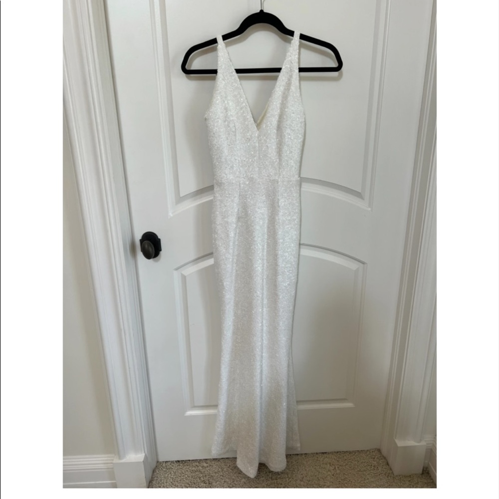 Dress the Population white full length dress with sequins